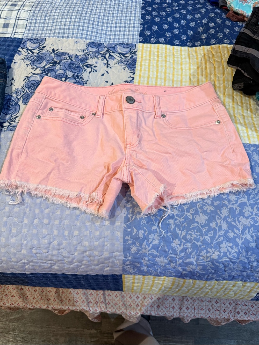 American Eagle Outfitters Light Pink Frayed Denim Shorts